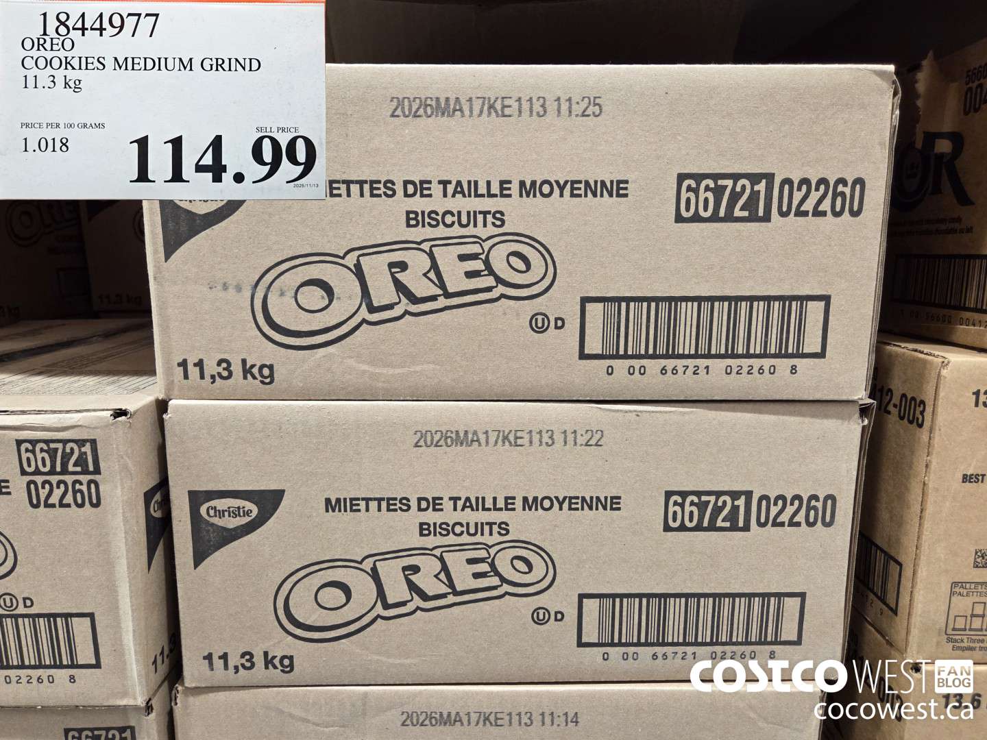 1844977 OREO COOKIES MEDIUM GRIND 11.3 kg $114.99