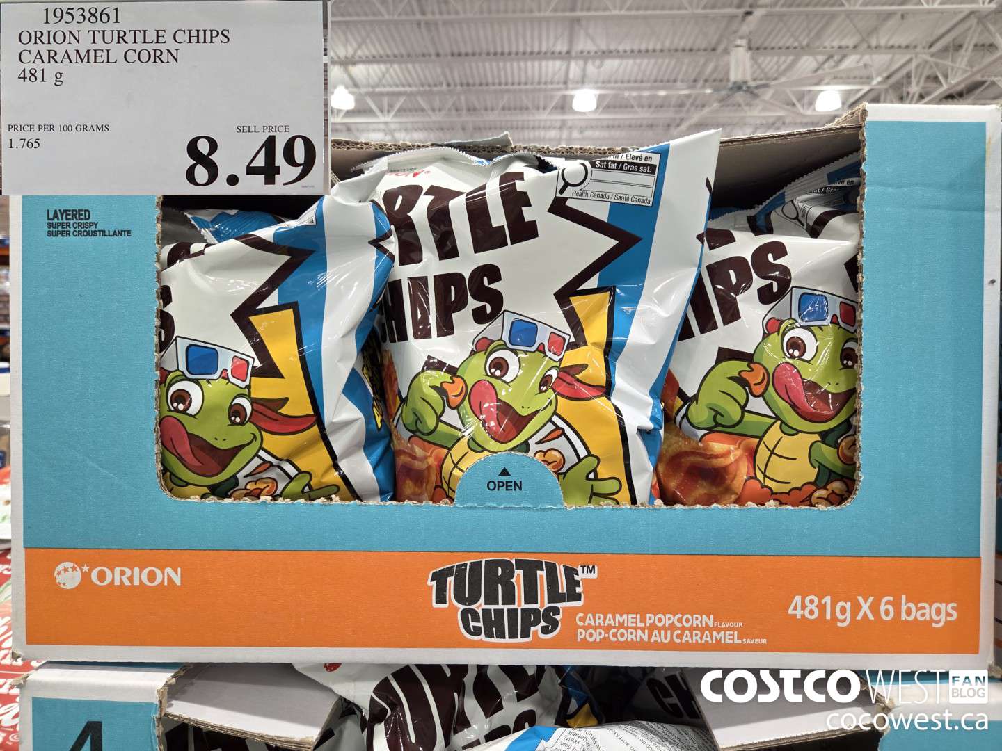 1953861 ORION TURTLE CHIPS CARAMEL CORN 481G $8.49
