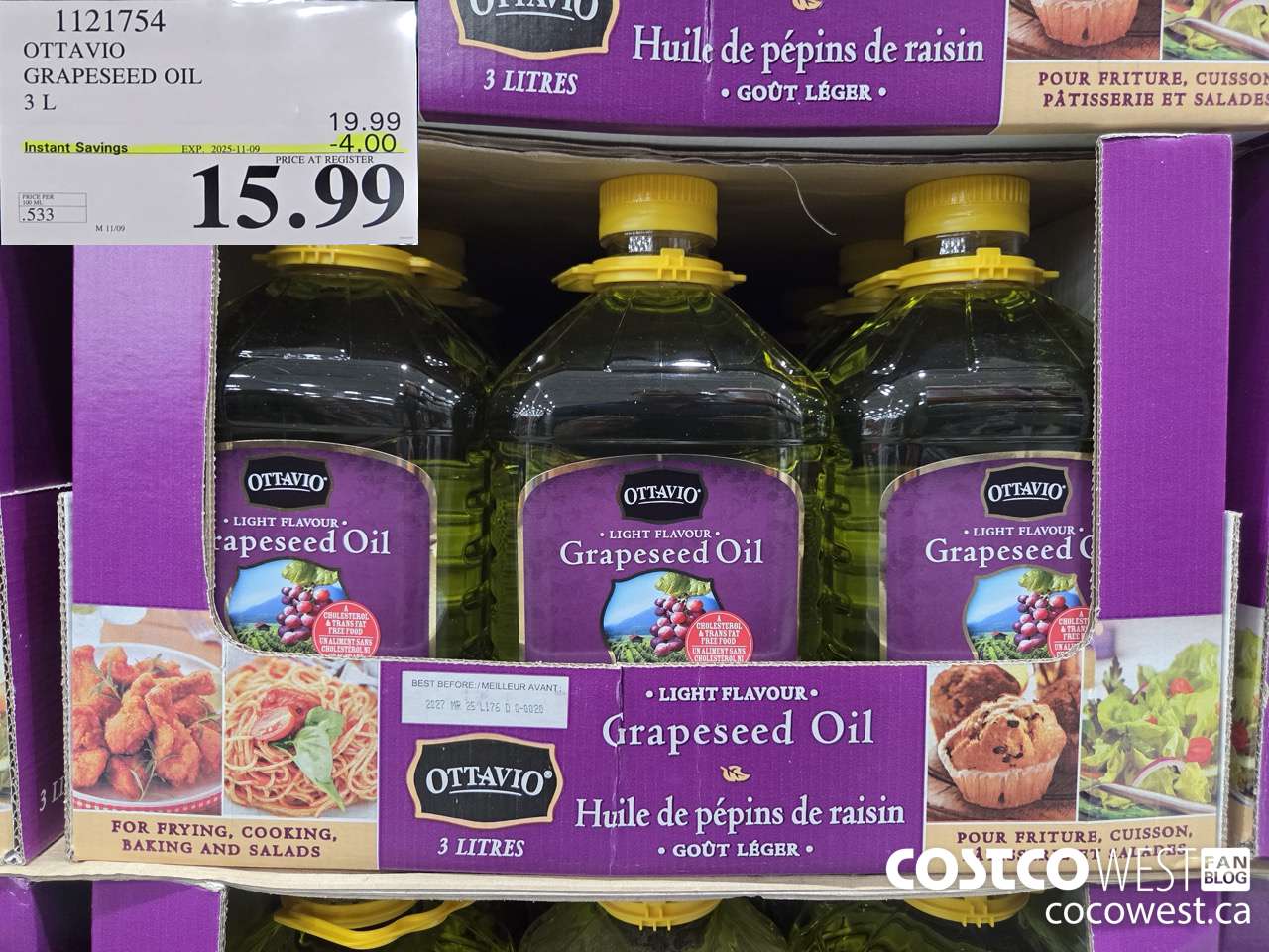 1121754 OTTAVIO GRAPESEED OIL 3 L ($4.00 INSTANT SAVINGS EXPIRES ON 2025-11-09) $15.99