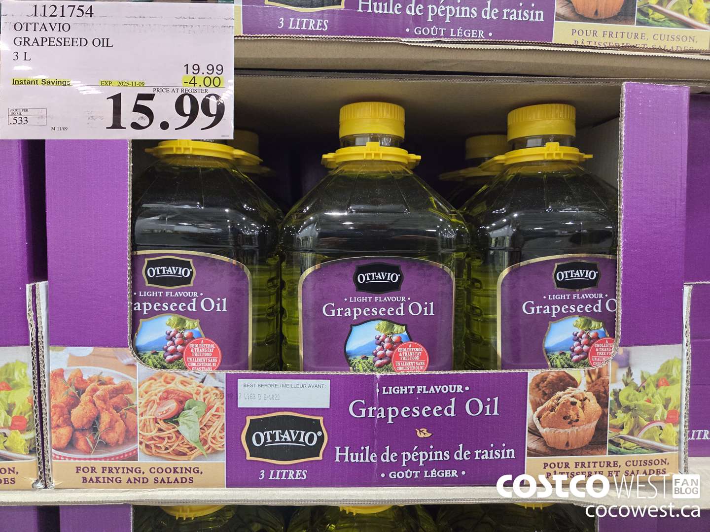 1121754 OTTAVIO GRAPESEED OIL 3 L ($4.00 INSTANT SAVINGS EXPIRES ON 2025-11-09) $15.99