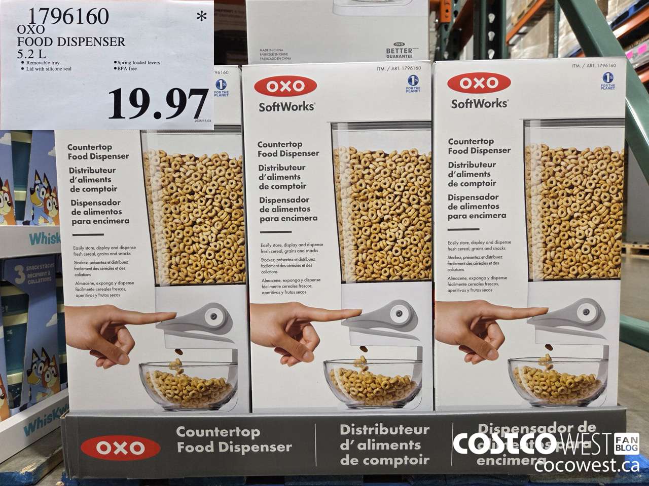 1796160 OXO FOOD DISPENSER 5.2L $19.97