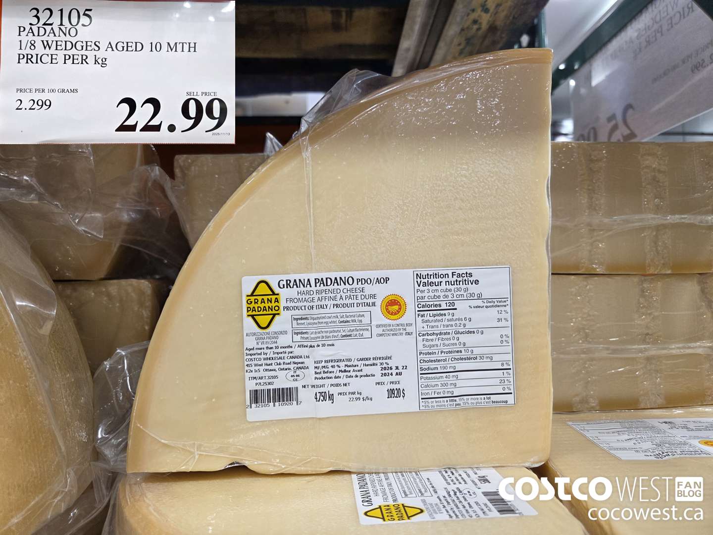 32105 PADANO 1/8 WEDGES AGED 10 MTH PRICE PER kg $22.99