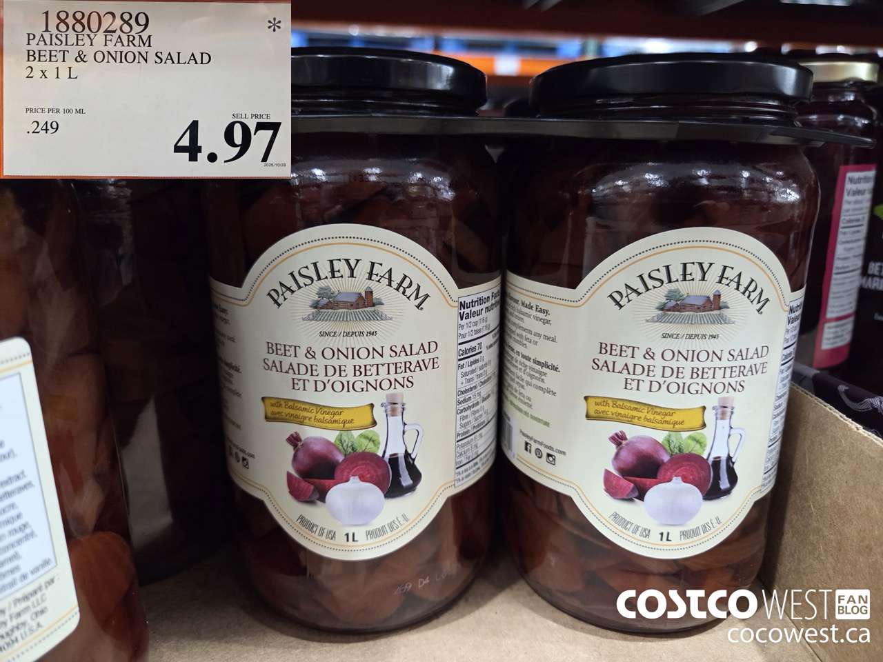 1880289 PAISLEY FARM BALSAMIC BEET & ONION SALAD 2 X 1L $4.97