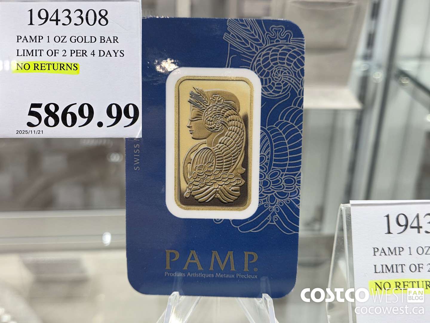 1943308 PAMP 1 OZ GOLD BAR LIMIT OF 2 PER 4 DAYS NO RETURNS $5869.99