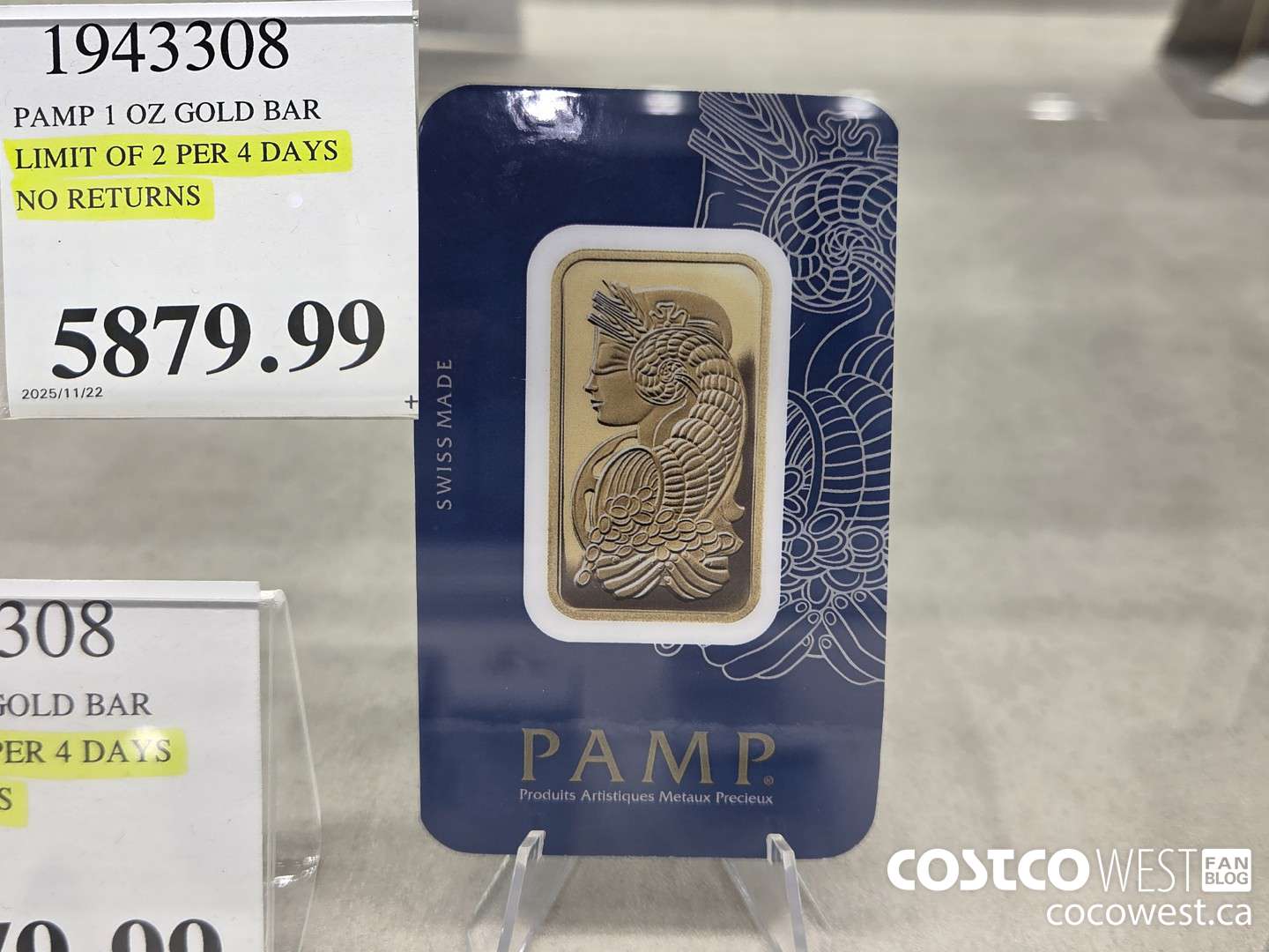 1943308 PAMP 1 OZ GOLD BAR LIMIT OF 2 PER 4 DAYS NO RETURNS $5879.99