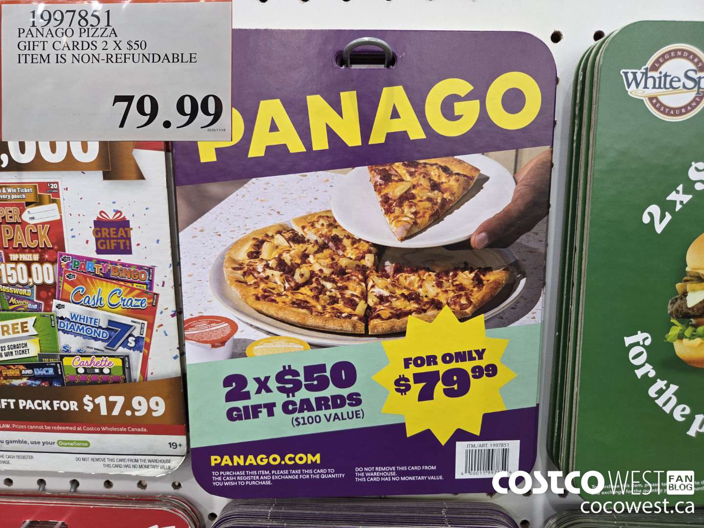 1997851 PANAGO PIZZA GIFT CARDS 2 X $50 ITEM IS NON-REFUNDABLE  $79.99