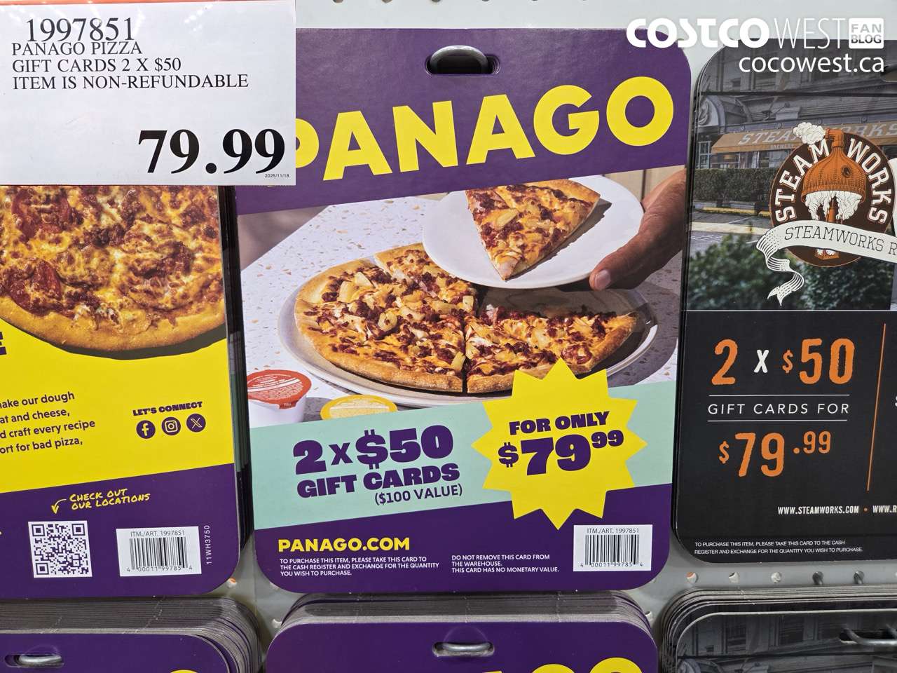 1997851 PANAGO PIZZA GIFT CARDS 2 X $50 ITEM IS NON-REFUNDABLE  $79.99