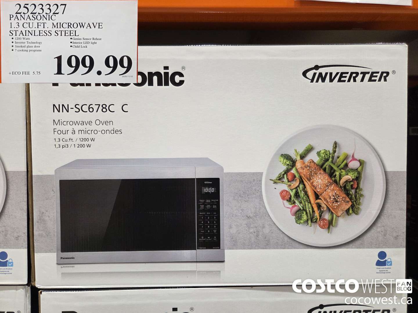 2523327 PANASONIC 1.3 CU.FT. MICROWAVE STAINLESS STEEL $199.99