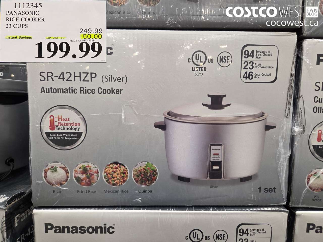 1112345 PANASONIC RICE COOKER 23 CUPS ($50.00 INSTANT SAVINGS EXPIRES ON 2025-12-07) $199.99