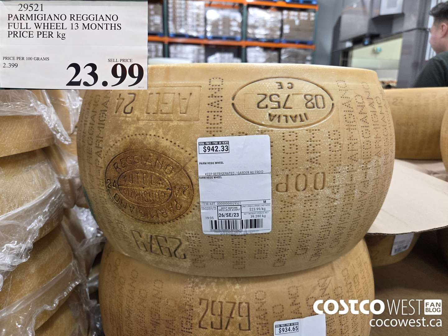 29521 PARMIGIANO REGGIANO FULL WHEEL 13 MONTHS PRICE PER kg $23.99
