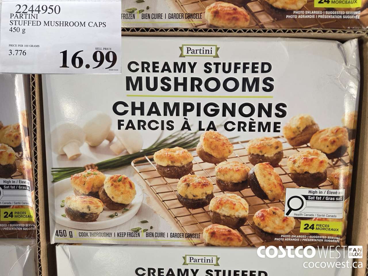 2244950 PARTINI STUFFED MUSHROOM CAPS 450G $16.99