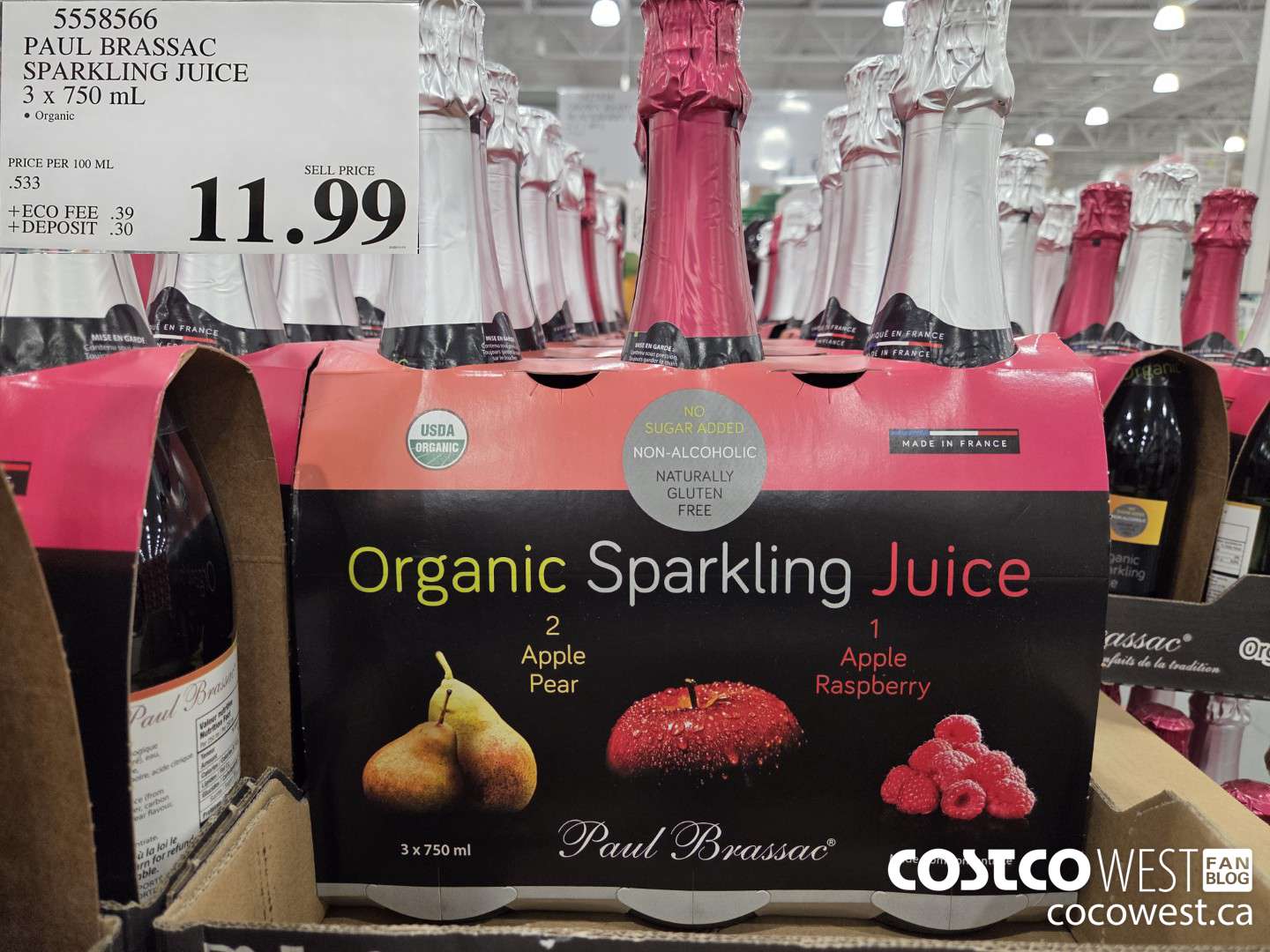5558566 PAUL BRASSAC ORGANIC SPARKLING JUICE 3 x 750 ml $10.99