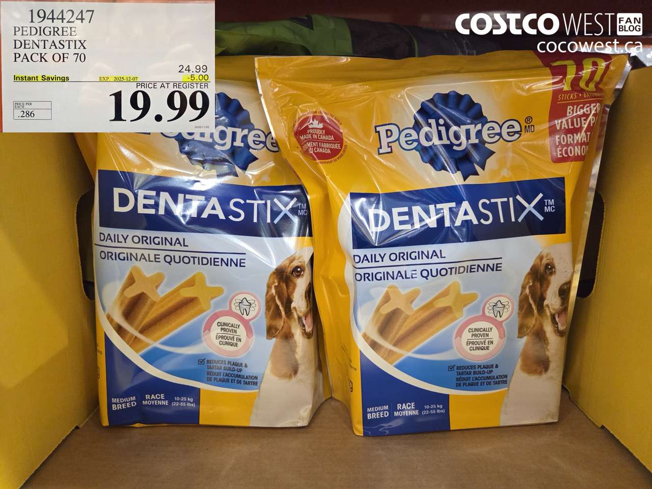 1944247 PEDIGREE DENTASTIX PACK OF 70 ($5.00 INSTANT SAVINGS EXPIRES ON 2025-12-07) $19.99