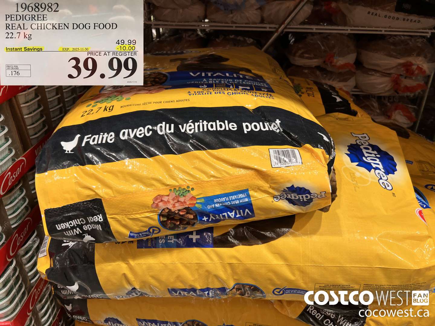 1968982 PEDIGREE REAL CHICKEN DOG FOOD 22.7 kg ($10.00 INSTANT SAVINGS EXPIRES ON 2025-11-30) $39.99