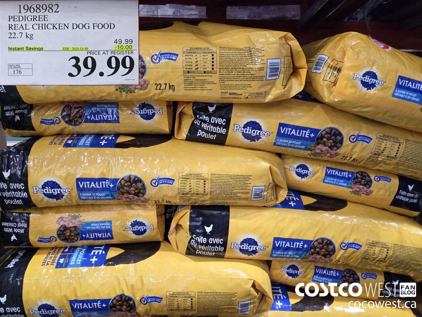 1968982 PEDIGREE REAL CHICKEN DOG FOOD 22.7 kg ($10.00 INSTANT SAVINGS EXPIRES ON 2025-11-30) $39.99