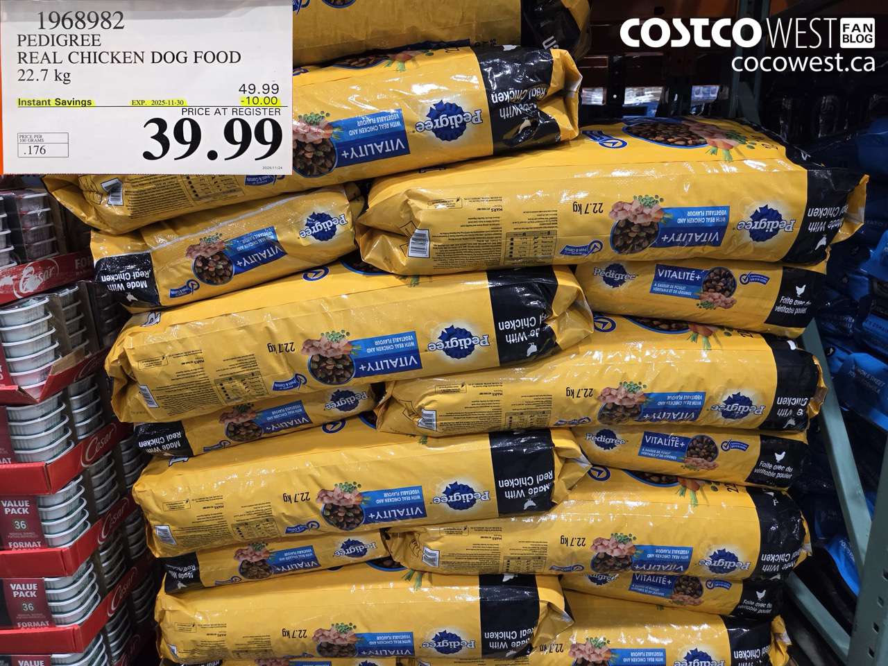 1968982 PEDIGREE REAL CHICKEN DOG FOOD 22.7 kg ($10.00 INSTANT SAVINGS EXPIRES ON 2025-11-30) $39.99