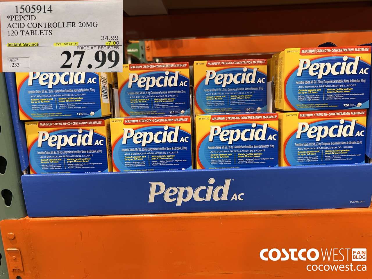 1505914 PEPCID ACID CONTROLLER 20MG 120 TABLETS ($7.00 INSTANT SAVINGS EXPIRES ON 2025-11-23) $27.99
