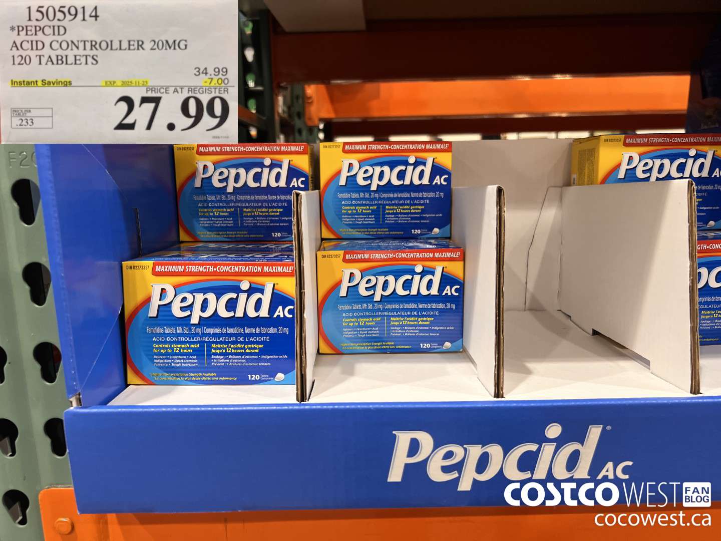 1505914 PEPCID ACID CONTROLLER 20MG 120 TABLETS ($7.00 INSTANT SAVINGS EXPIRES ON 2025-11-23) $27.99