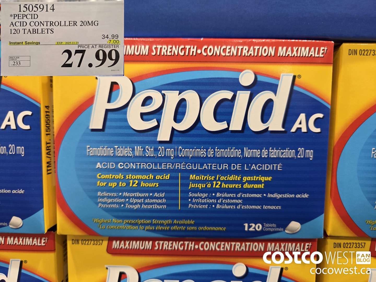 1505914 PEPCID ACID CONTROLLER 20MG 120 TABLETS ($7.00 INSTANT SAVINGS EXPIRES ON 2025-11-23) $27.99