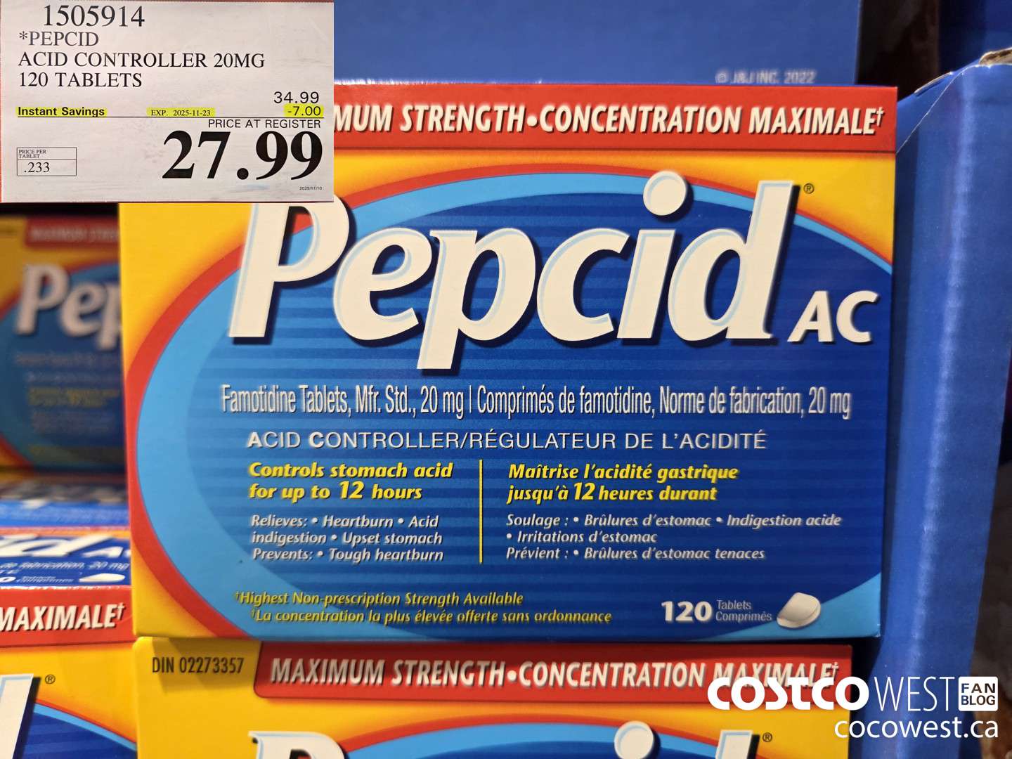 1505914 PEPCID ACID CONTROLLER 20MG 120 TABLETS ($7.00 INSTANT SAVINGS EXPIRES ON 2025-11-23) $27.99