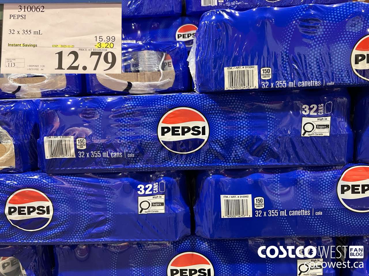 310062 PEPSI 32 X 355 ML ($3.20 INSTANT SAVINGS EXPIRES ON 2025-11-23) $12.79