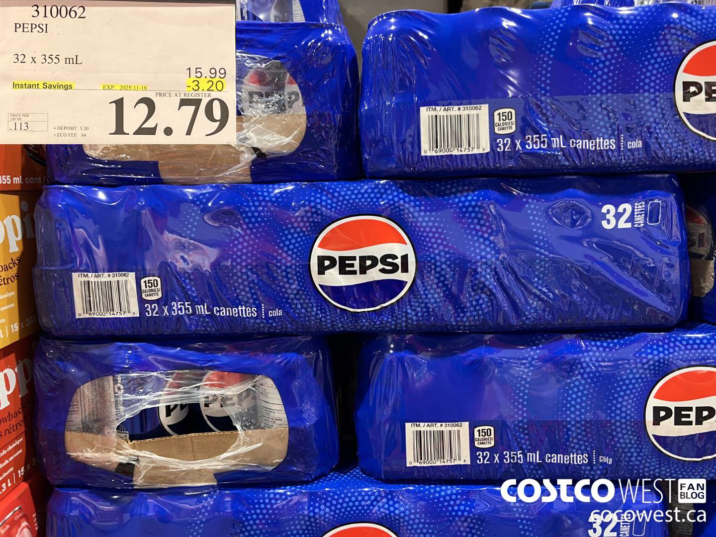 310062 PEPSI 32 X 355 ML ($3.20 INSTANT SAVINGS EXPIRES ON 2025-11-16) $12.79