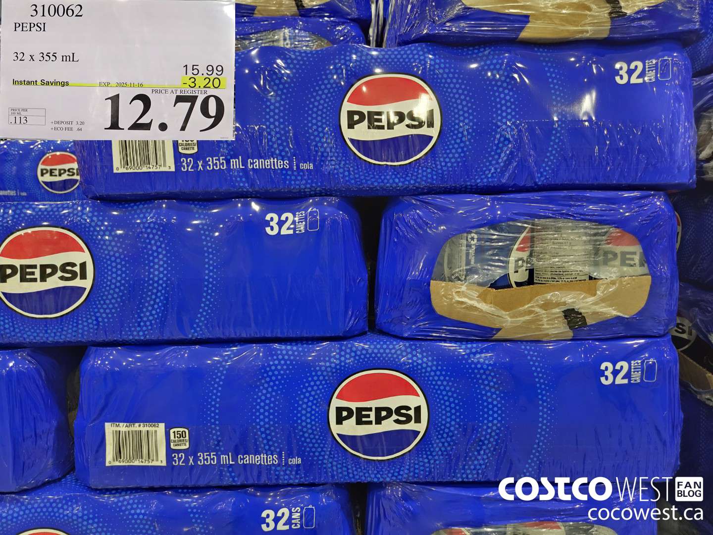 310062 PEPSI 32 X 355 ML ($3.20 INSTANT SAVINGS EXPIRES ON 2025-11-16) $12.79