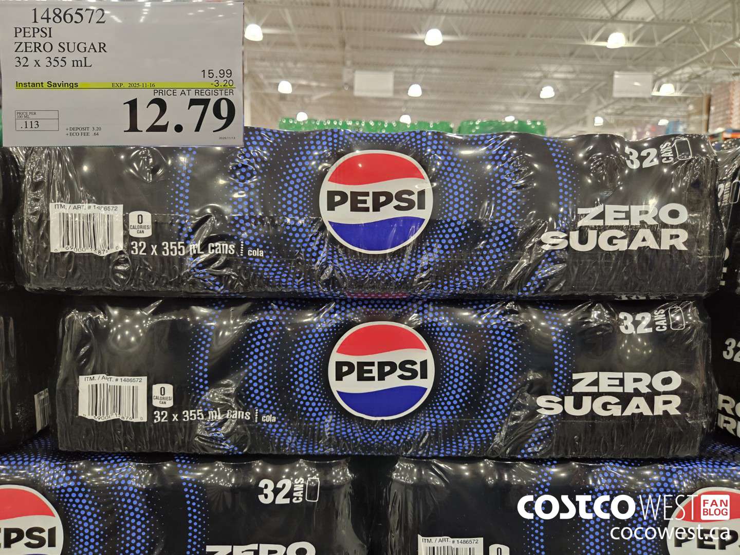 1486572 PEPSI ZERO 32 x 355 mL ($3.20 INSTANT SAVINGS EXPIRES ON 2025-11-16) $12.79