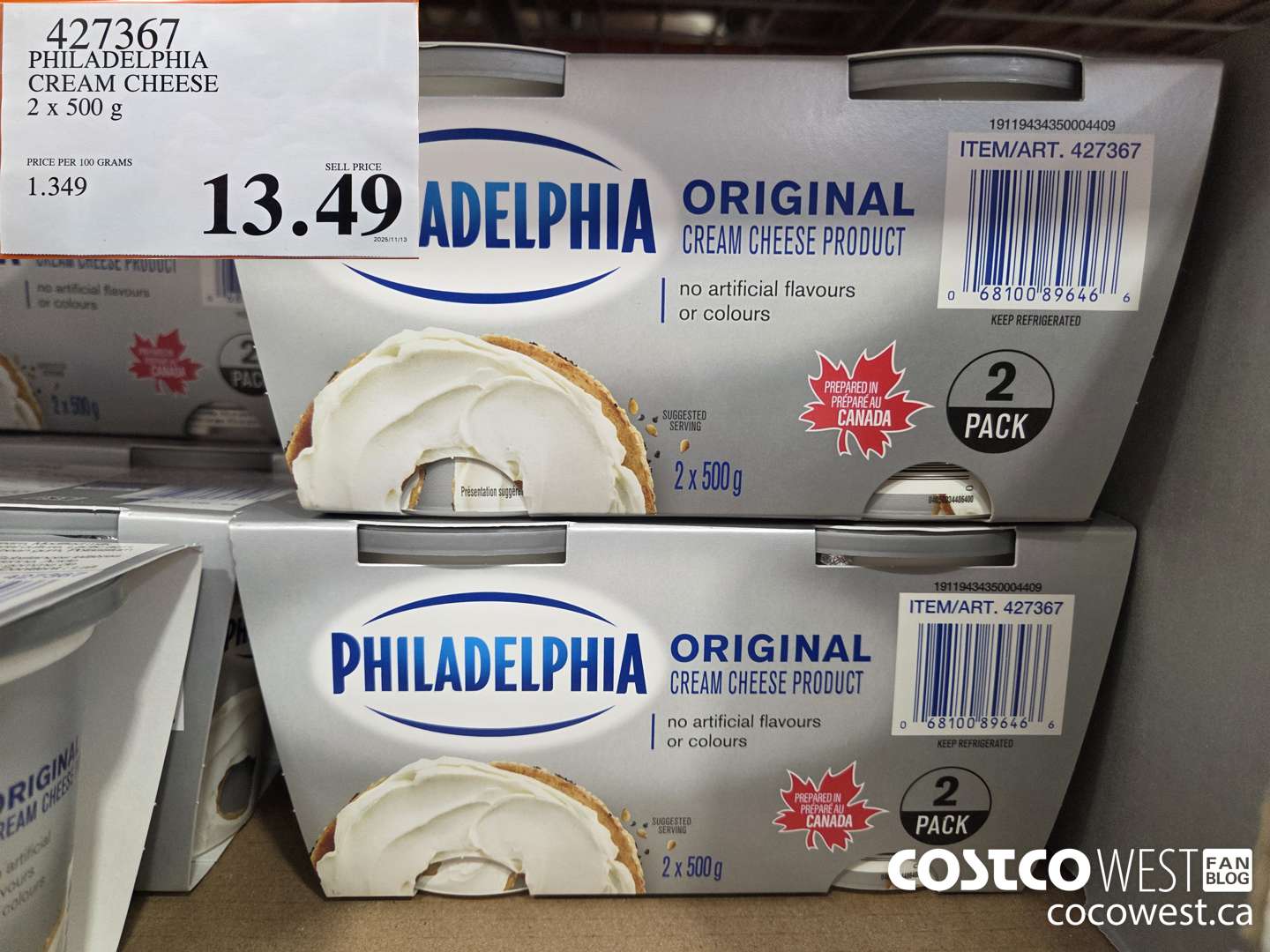 427367 PHILADELPHIA CREAM CHEESE 2 x 500 g $13.49