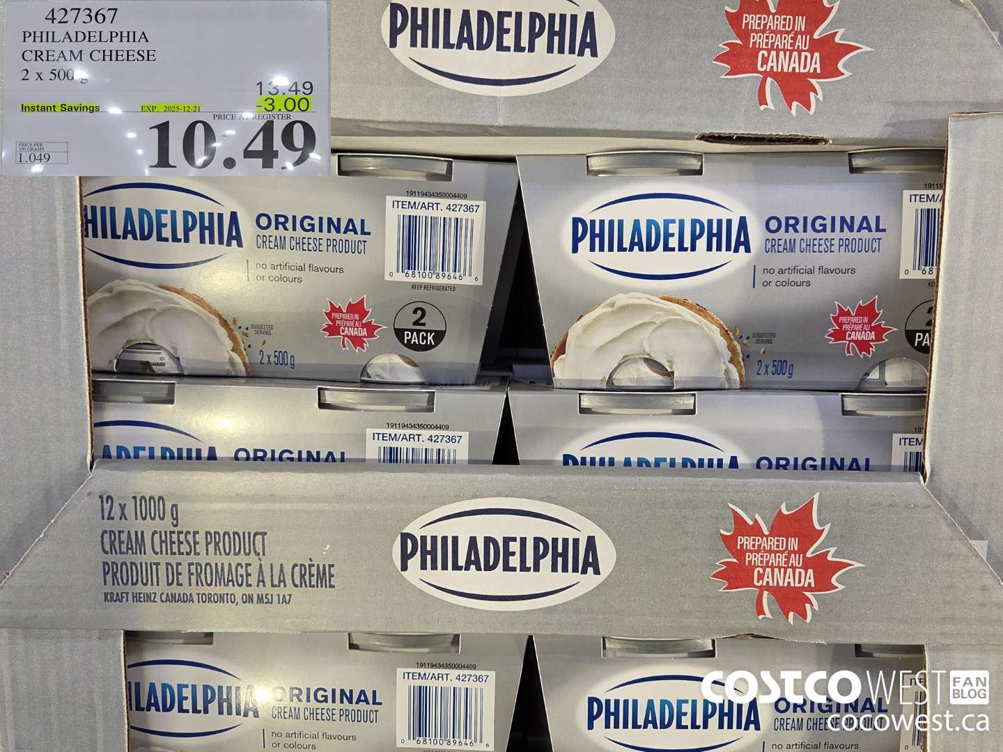 427367 PHILADELPHIA CREAM CHEESE 2 x 500 g ($3.00 INSTANT SAVINGS EXPIRES ON 2025-12-21) $10.49
