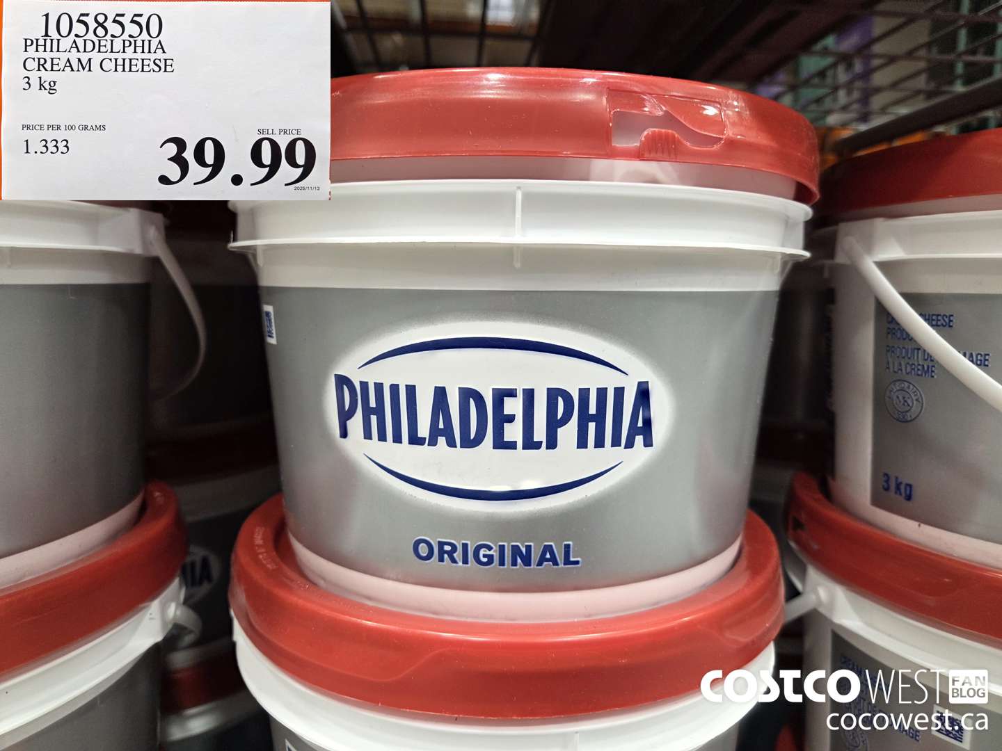 1058550 PHILADELPHIA CREAM CHEESE 3 kg $39.99