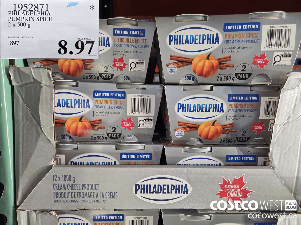 1952871 PHILADELPHIA PUMPKIN SPICE 2 X 500G $8.97
