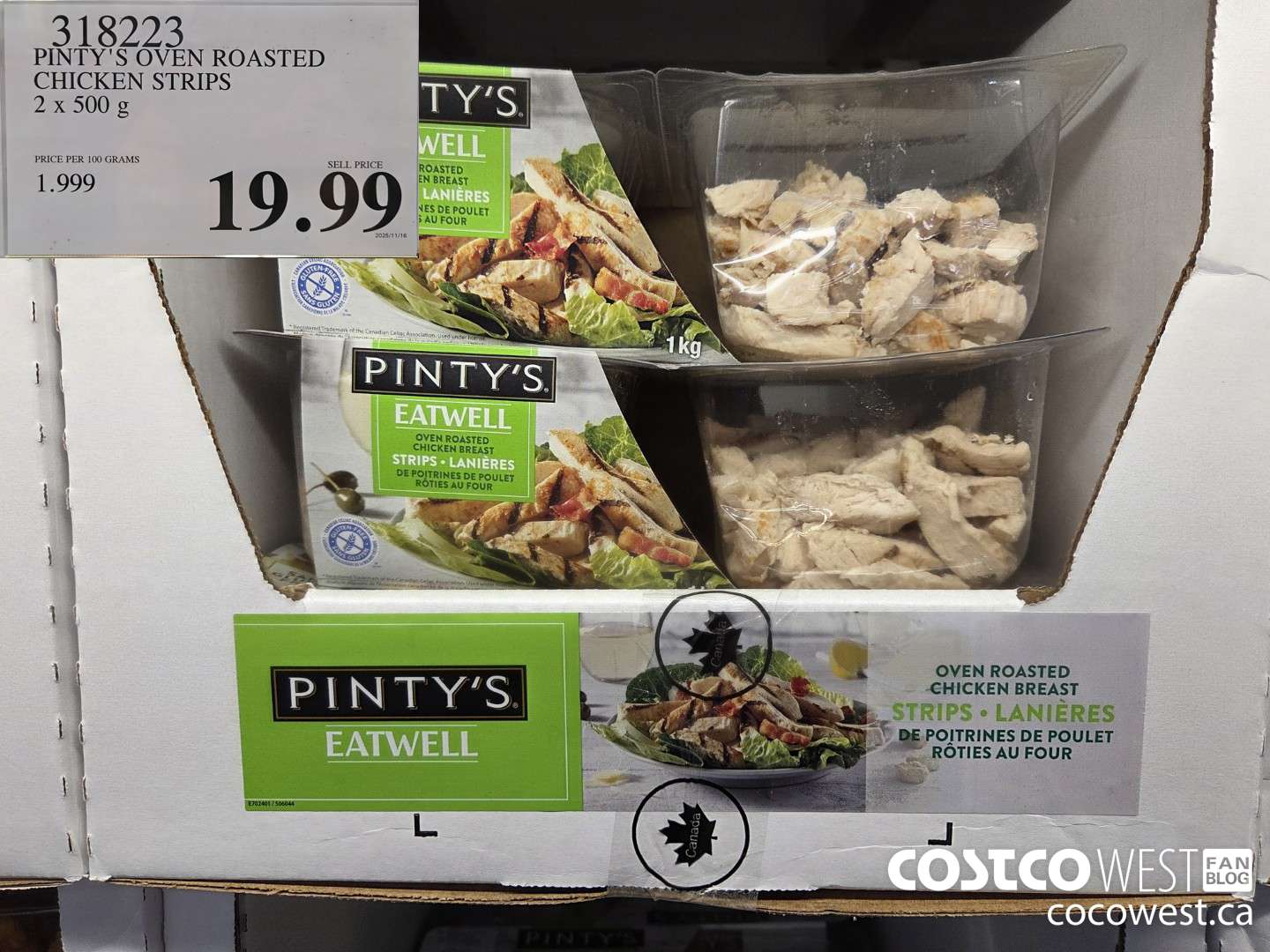 318223 PINTY'S OVEN ROASTED CHICKEN STRIPS 2 x 500 g $19.99