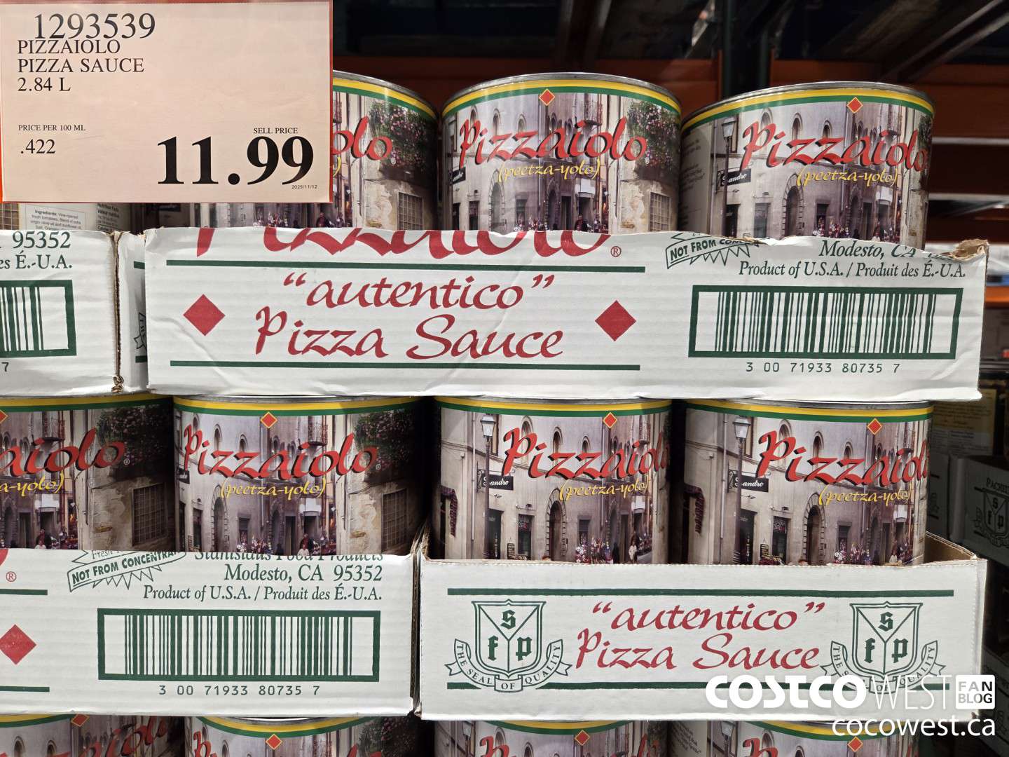 1293539 PIZZAIOLO PIZZA SAUCE 2.84 L $11.99