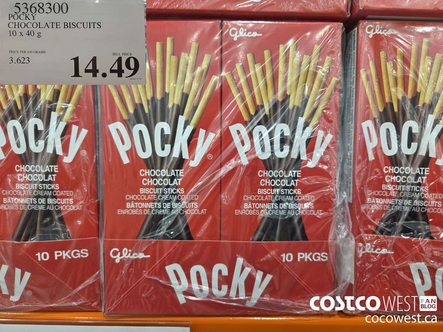 5368300 POCKY CHOCOLATE BISCUITS 10 X 40 G $14.49