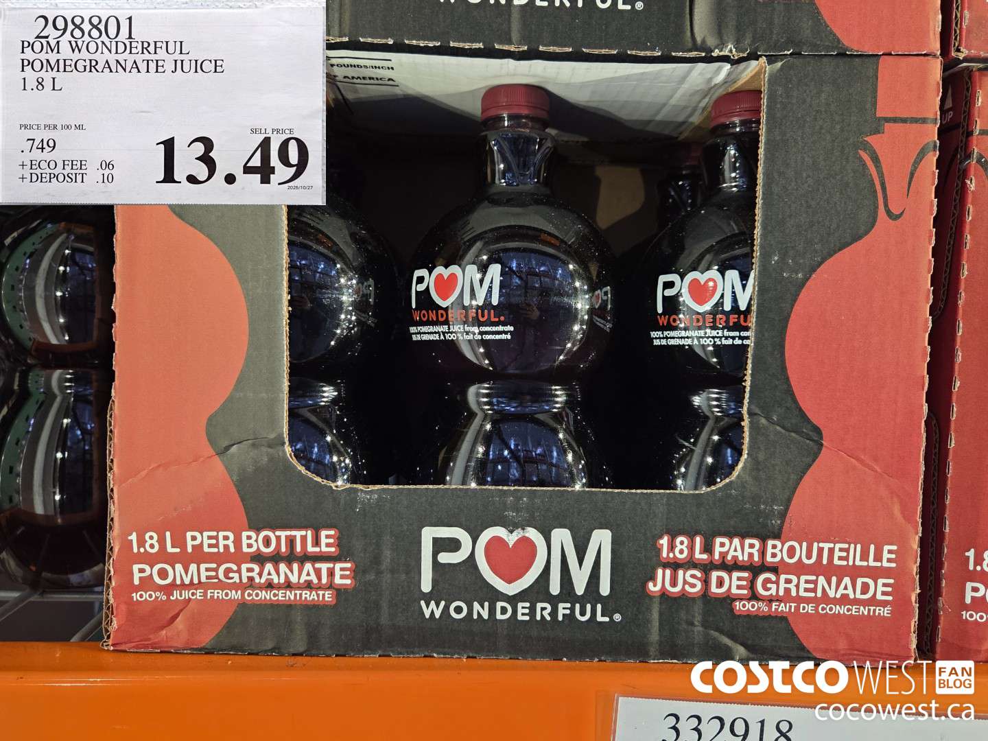 298801 POM WONDERFUL POMEGRANATE JUICE 1.8 L $13.49