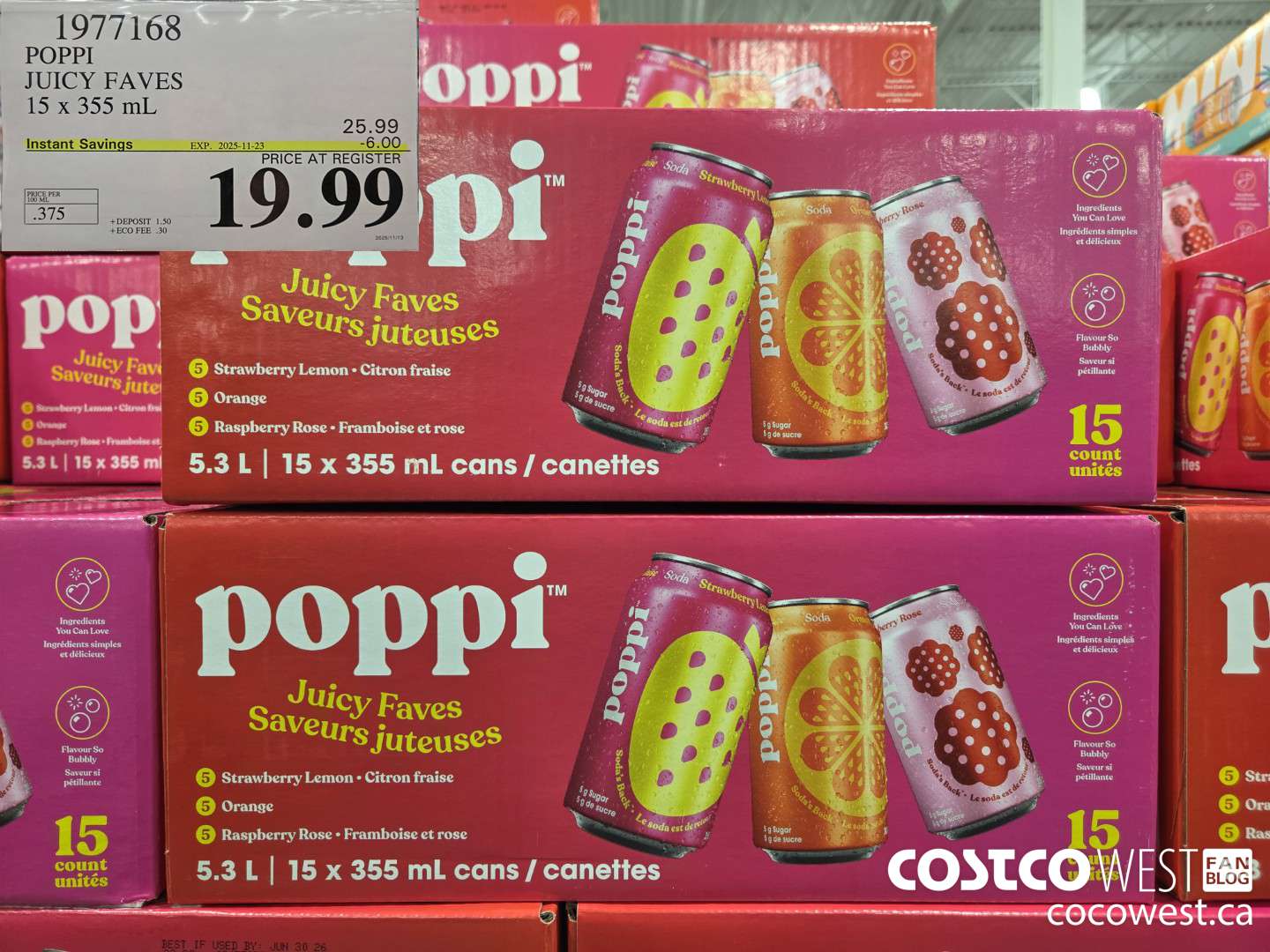 1977168 POPPI JUICY FAVES 15 x 355 mL ($6.00 INSTANT SAVINGS EXPIRES ON 2025-11-23) $19.99