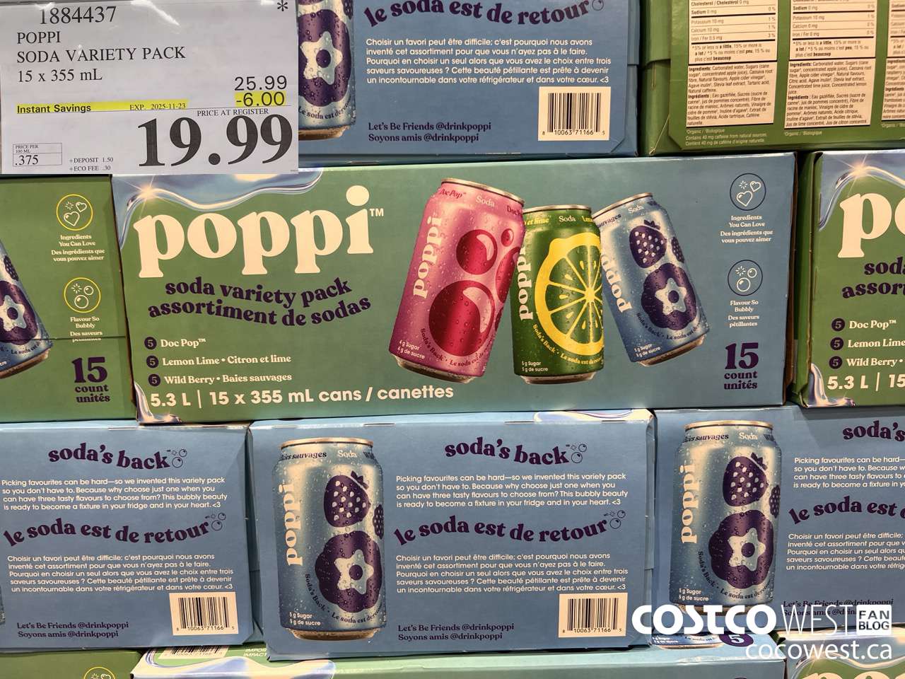 1884437 POPPI SODA VARIETY PACK 15 X 355ML ($6.00 INSTANT SAVINGS EXPIRES ON 2025-11-23) $19.99