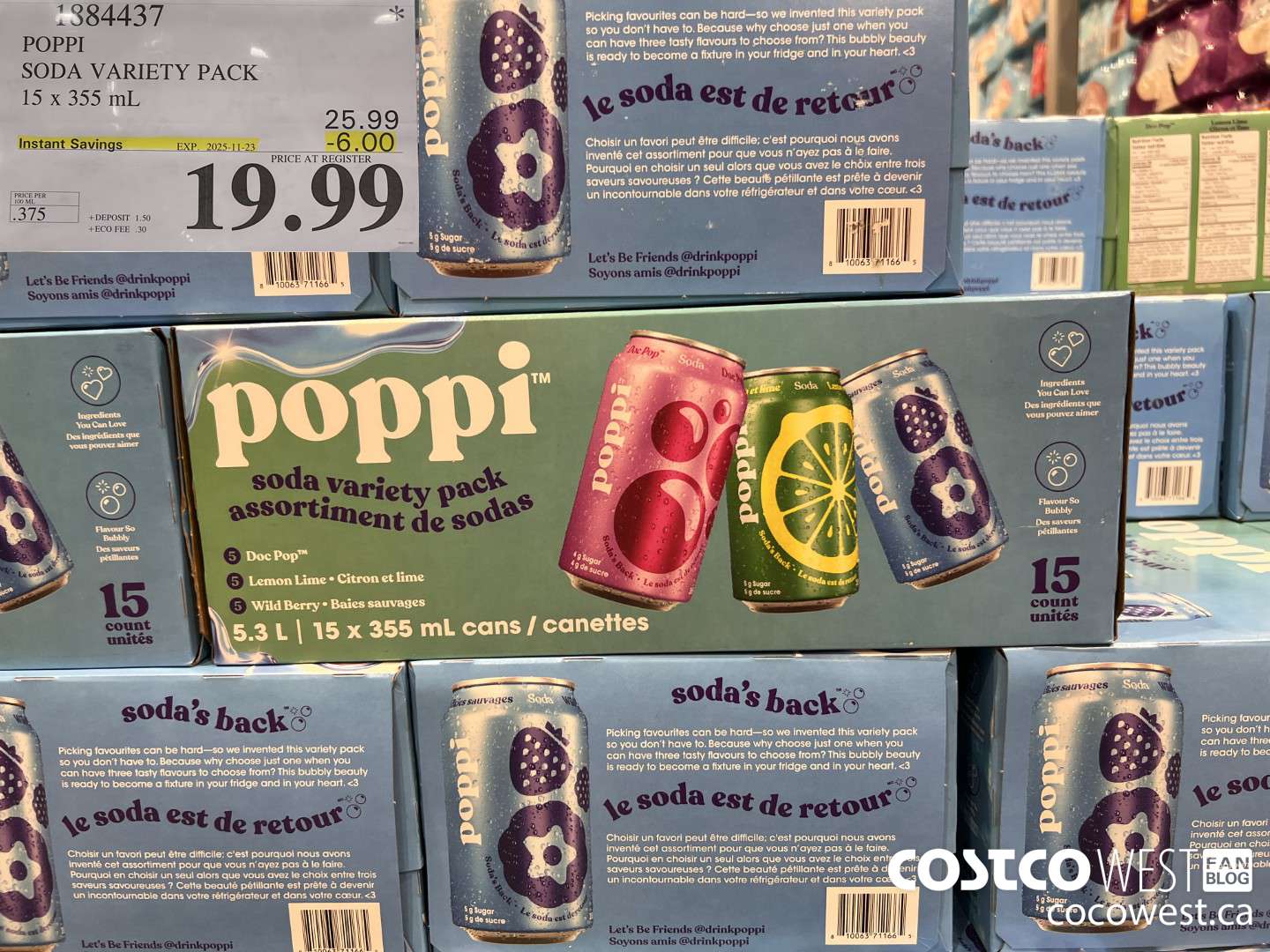 1884437 POPPI SODA VARIETY PACK 15 X 355ML ($6.00 INSTANT SAVINGS EXPIRES ON 2025-11-23) $19.99