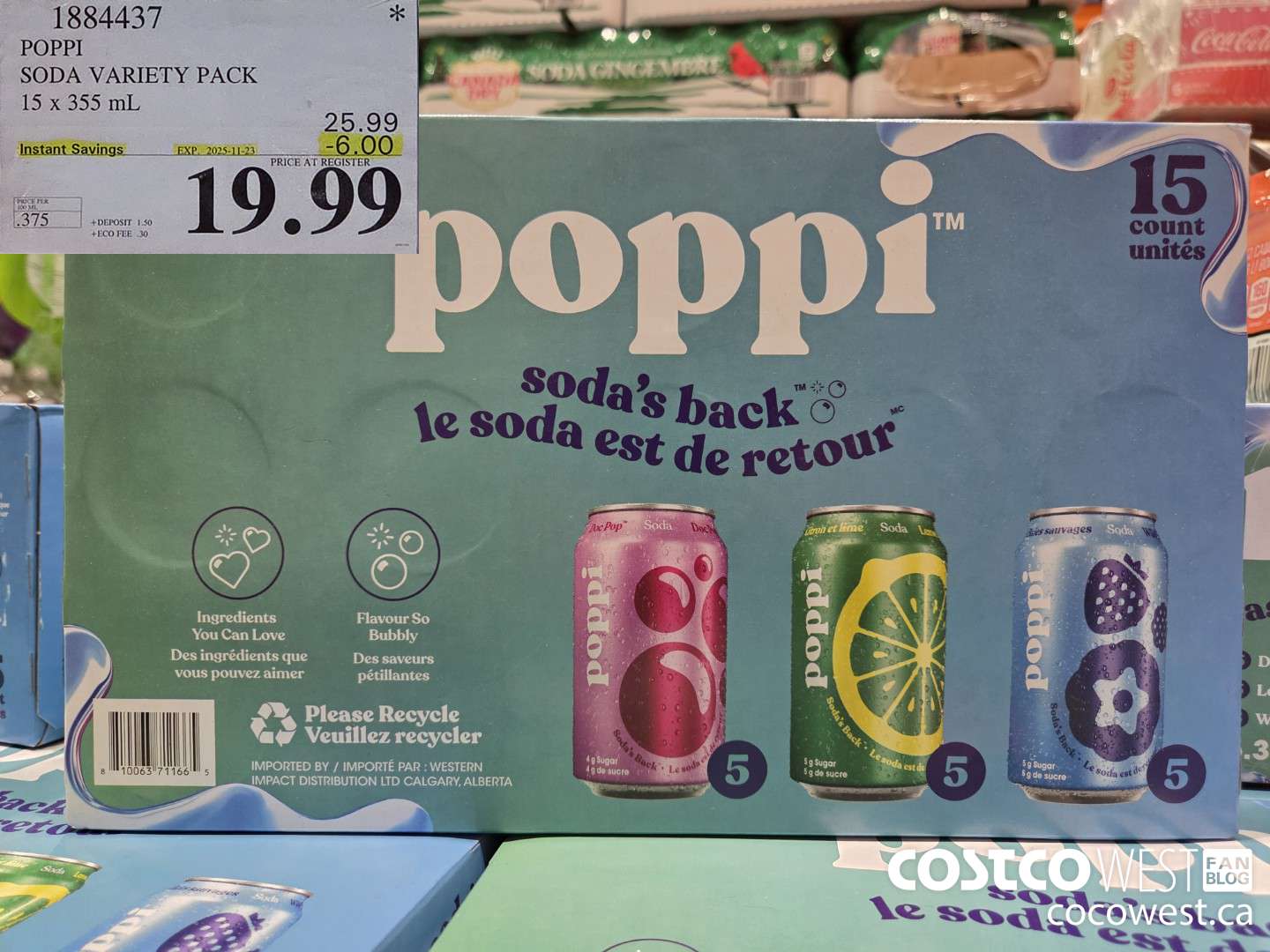1884437 POPPI SODA VARIETY PACK 15 X 355ML ($6.00 INSTANT SAVINGS EXPIRES ON 2025-11-23) $19.99