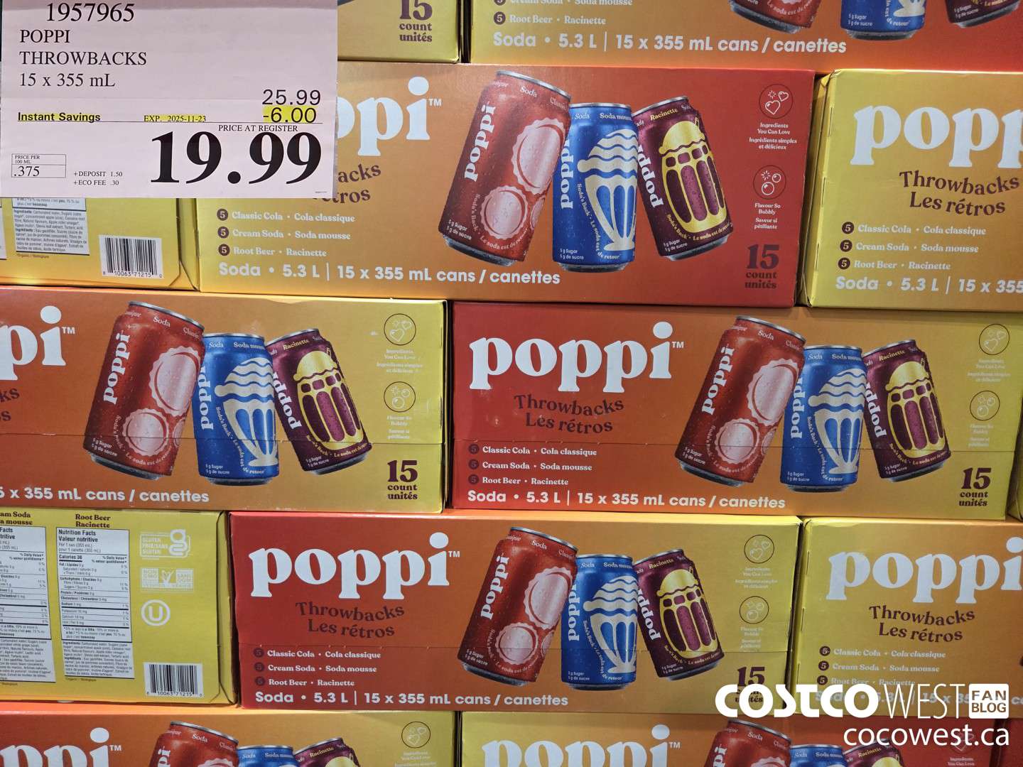 1957965 POPPI THROWBACKS 15 x 355 mL ($6.00 INSTANT SAVINGS EXPIRES ON 2025-11-23) $19.99