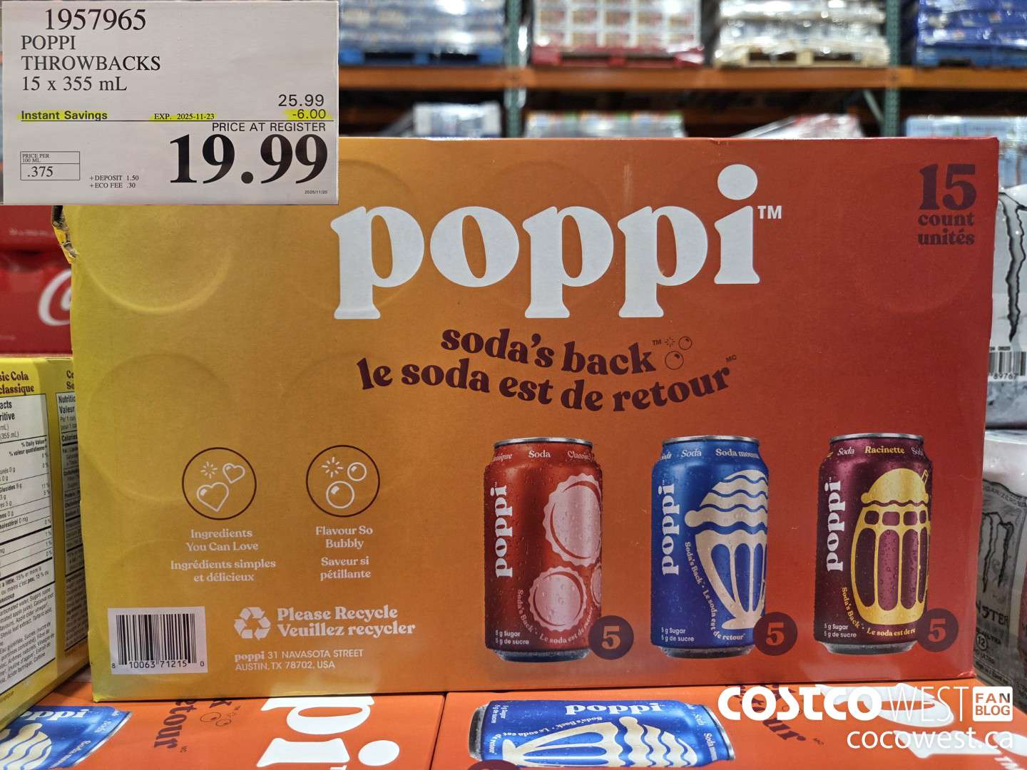 1957965 POPPI THROWBACKS 15 x 355 mL ($6.00 INSTANT SAVINGS EXPIRES ON 2025-11-23) $19.99