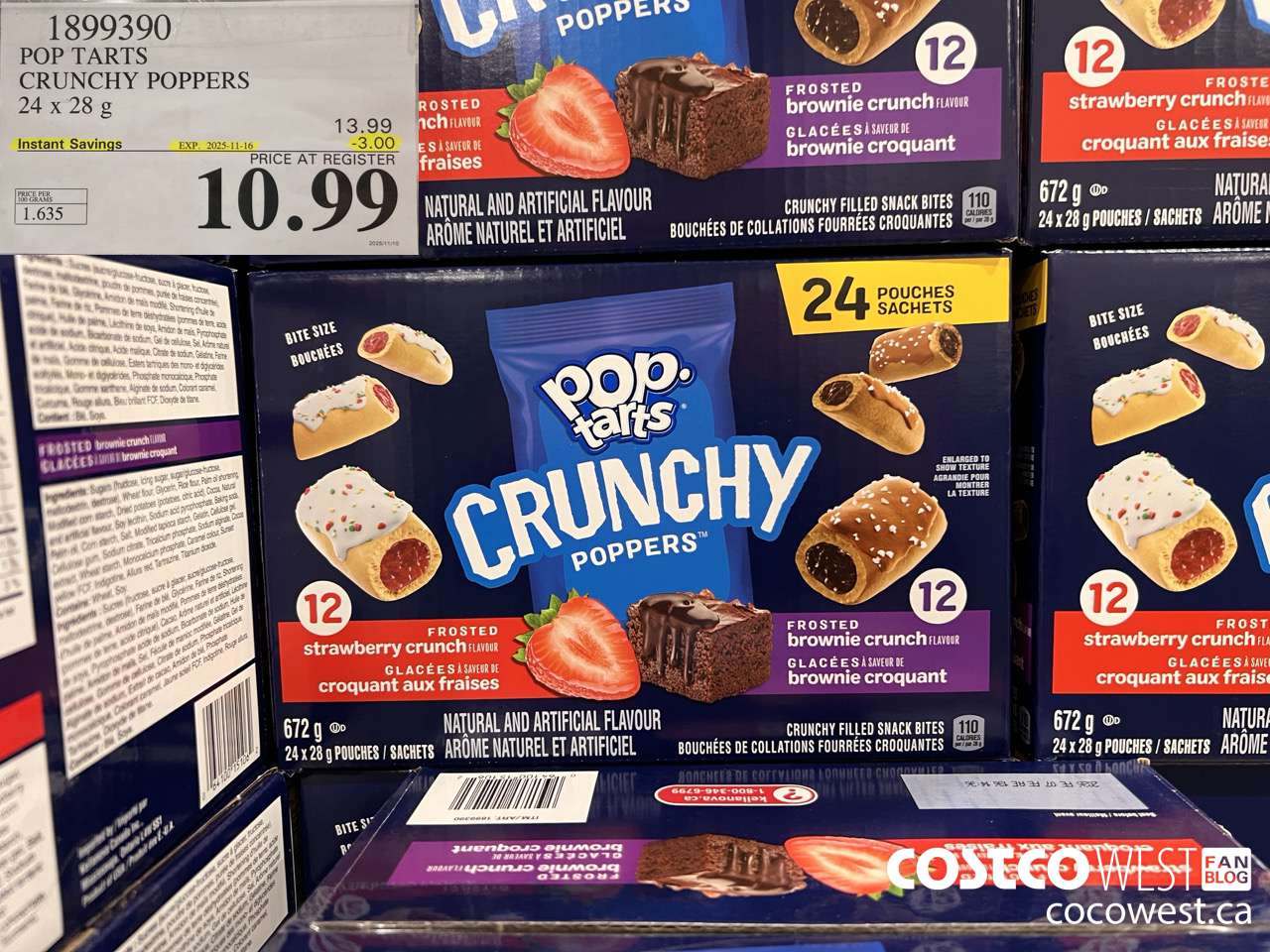 1899390 POP TARTS CRUNCHY POPPERS 24 X 28G ($3.00 INSTANT SAVINGS EXPIRES ON 2025-11-16) $10.99