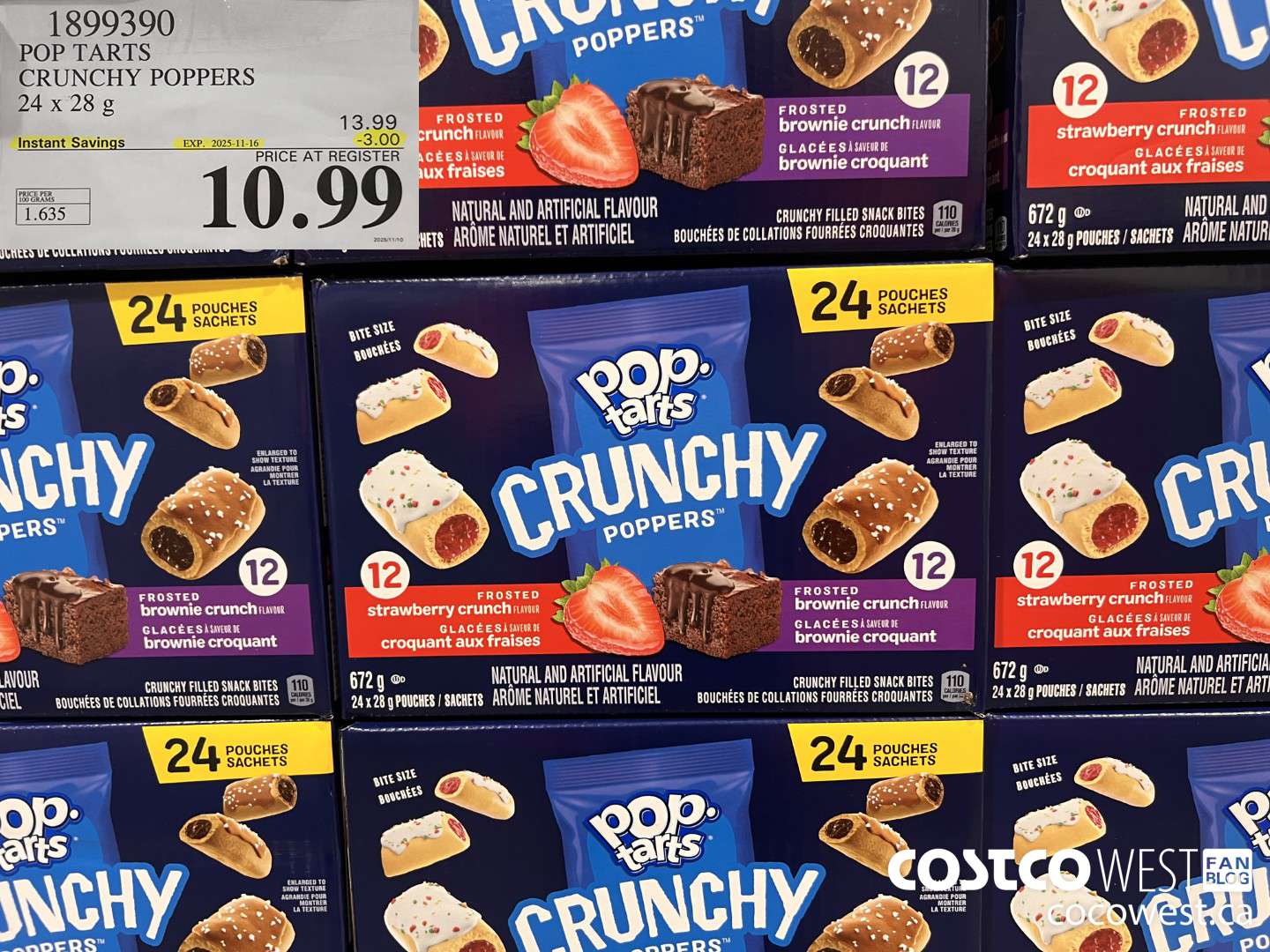 1899390 POP TARTS CRUNCHY POPPERS 24 X 28G ($3.00 INSTANT SAVINGS EXPIRES ON 2025-11-16) $10.99