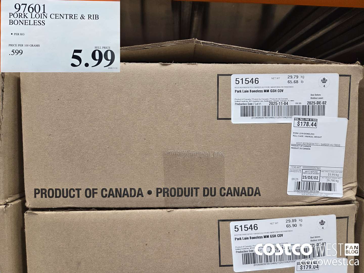 97601 PORK LOIN CENTRE & RIB BONELESS $5.99