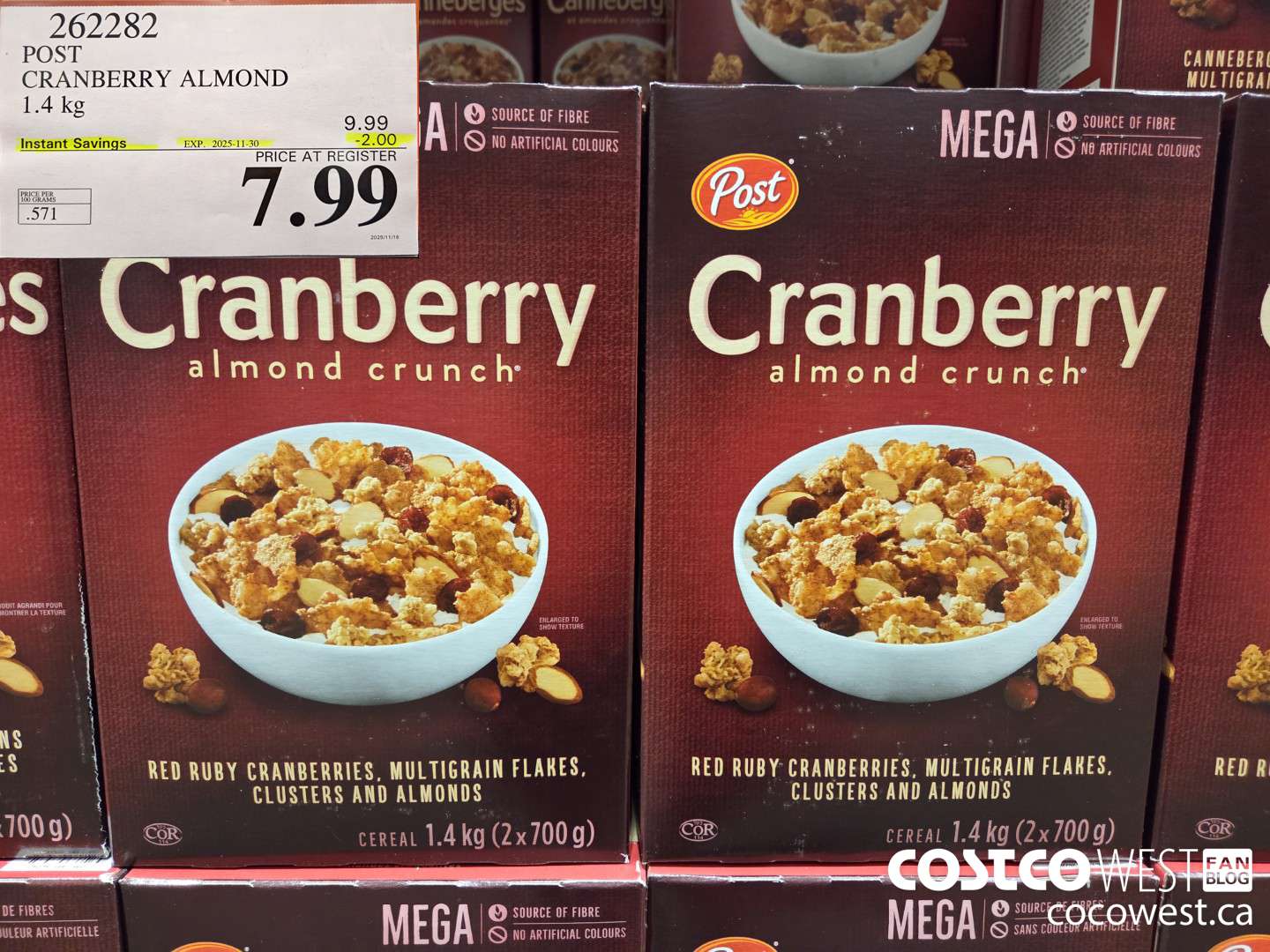 262282 POST CRANBERRY ALMOND CRUNCH 1.4 kg ($2.00 INSTANT SAVINGS EXPIRES ON 2025-11-30) $7.99