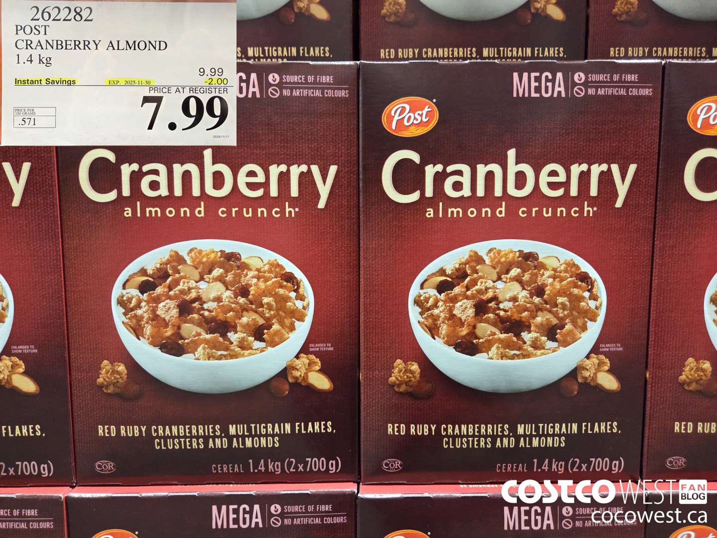 262282 POST CRANBERRY ALMOND CRUNCH 1.4 kg ($2.00 INSTANT SAVINGS EXPIRES ON 2025-11-30) $7.99