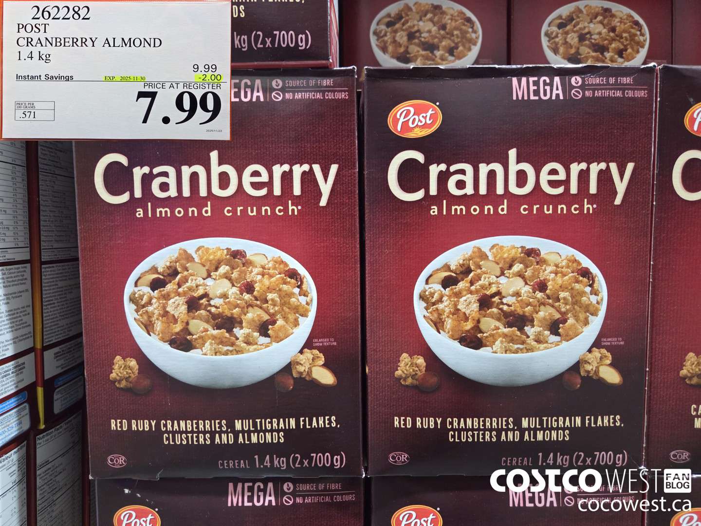 262282 POST CRANBERRY ALMOND CRUNCH 1.4 kg ($2.00 INSTANT SAVINGS EXPIRES ON 2025-11-30) $7.99