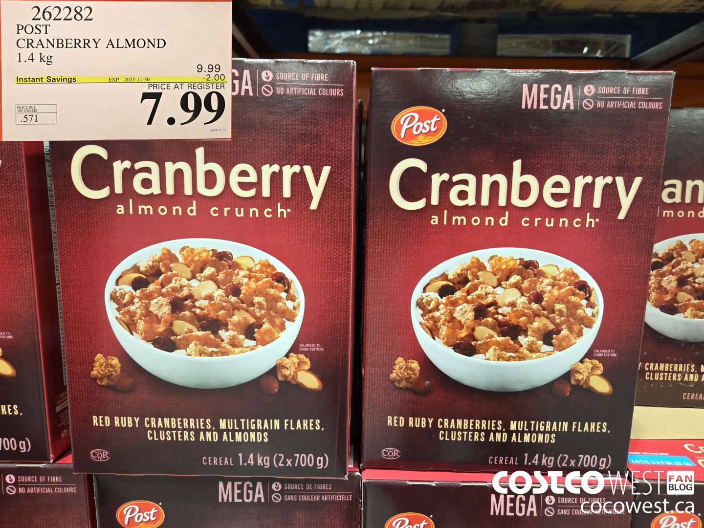 262282 POST CRANBERRY ALMOND CRUNCH 1.4 kg ($2.00 INSTANT SAVINGS EXPIRES ON 2025-11-30) $7.99