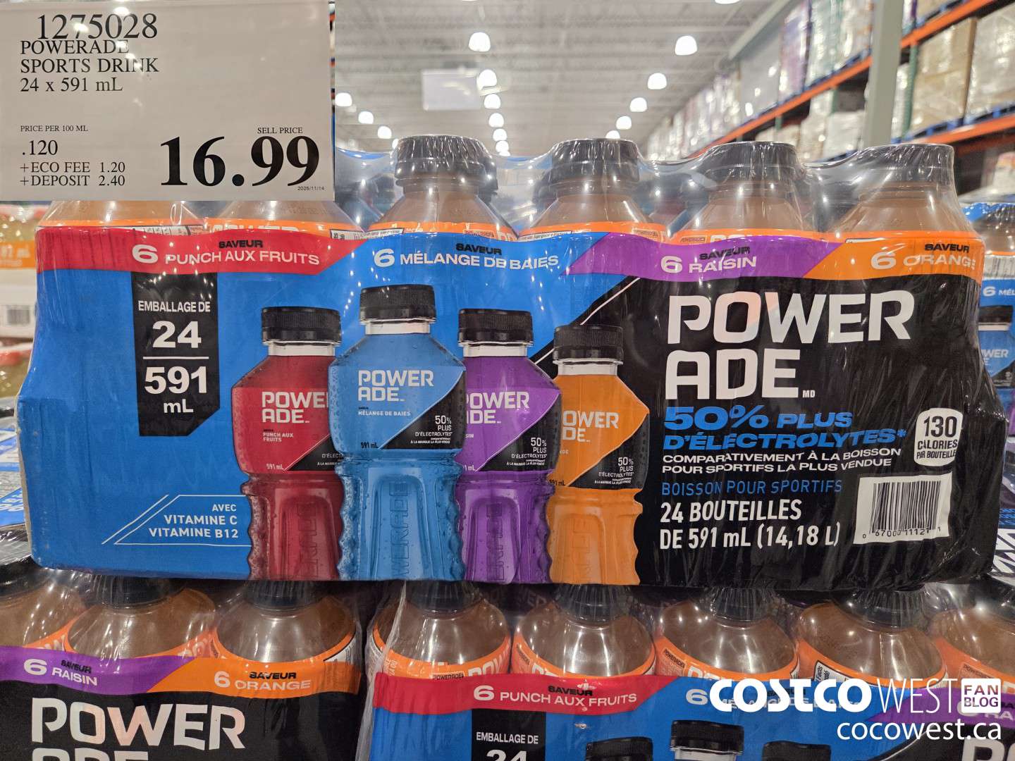 1275028 POWERADE SPORTS DRINK 24 x 591 ml $16.99